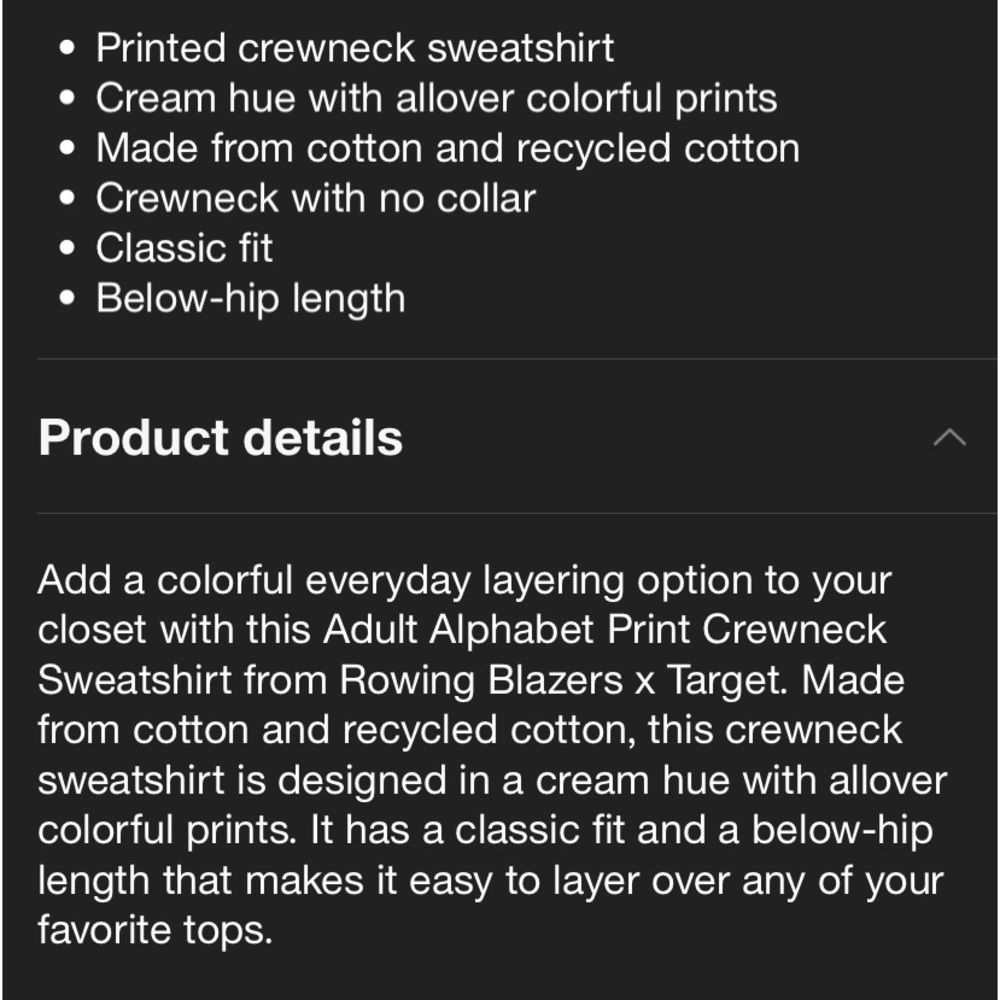 Alphabet Print Crewneck Sweatshirt -
Rowing Blazers × Target  NWT XS - Picture 10 of 16